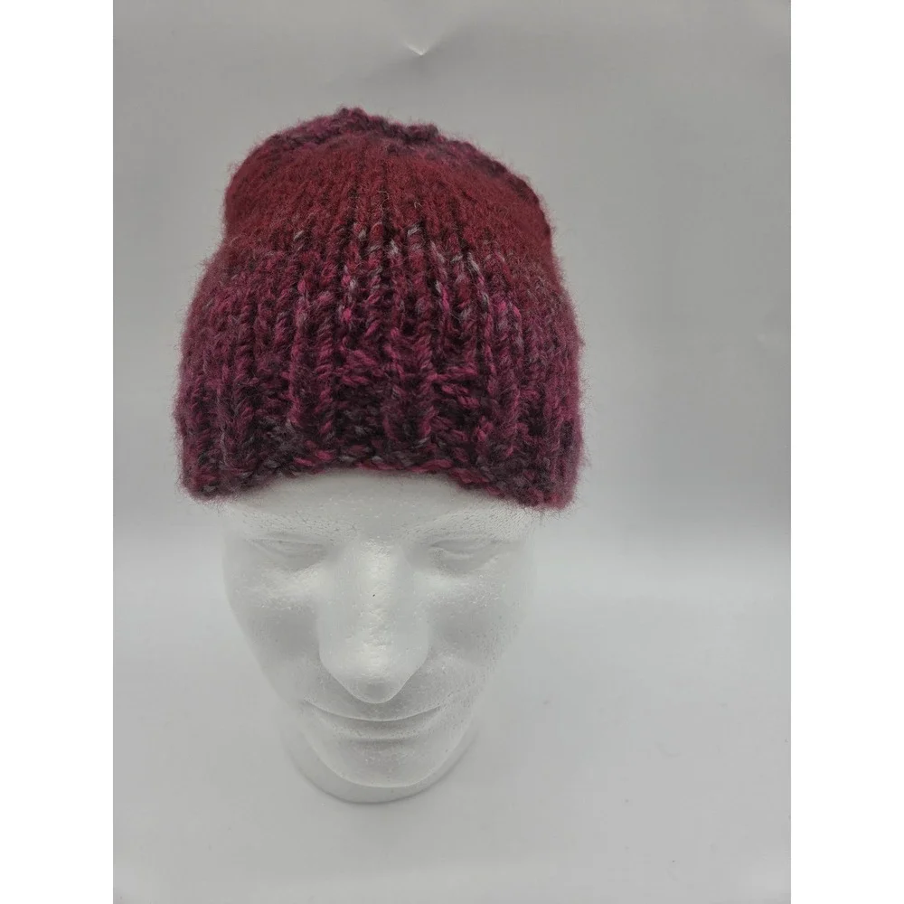Handmade Ponytail Beanie One Size Burgundy Women Messy Bun Knit Hat